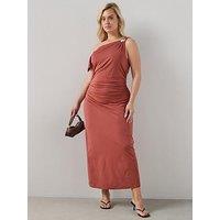 The Very Collection Curve Shell Detail Ruched Midi Dress - Orange