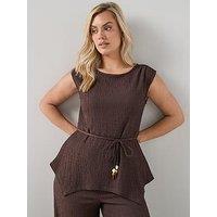 The Very Collection Curve Bead Detail Stretch Co-Ord Top - Dark Brown