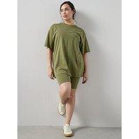 The Very Collection Curve Oversized T-Shirt & Cycling Short Set - Khaki