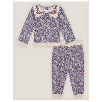 Monsoon Baby Girls Floral Sweat Jog Set - Purple