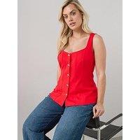The Very Collection Curve Button Detail Stretch Waistcoat - Red