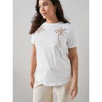 The Very Collection Curve Embellished Palm T-Shirt - White