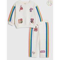 River Island Mini Girls Rainbow Badged Sweatshirt Set - Cream