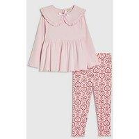 River Island Mini Girls Rib Collar Peplum Top Set - Pink