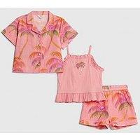 River Island Mini Girls Palm Shorts 3 Piece Set - Orange