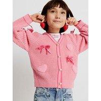 River Island Older Girls 3D Heart Bows Cardigan - Pink