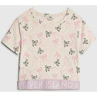 River Island Older Girls Bow Print Waistband Top - Pink