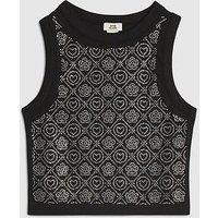 River Island Older Girls Embellished Heart Tank Top - Black