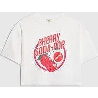 River Island Older Girls Cherry Soda Cropped T-Shirt - White