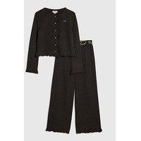 River Island Older Girls Cosy Bow Wide Leg Trousers Set - Black