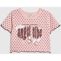 River Island Older Girls Polka Dot Angel Vibe T-Shirt - Pink