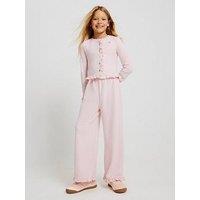 River Island Older Girls Cosy Wide Leg Trousers Set - Pink
