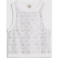 River Island Older Girls Embellished Heart Tank Top - White