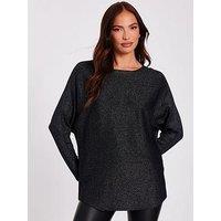 Quiz Black Glitter Batwing Jumper