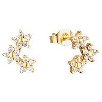 Seol + Gold 18Ct Gold Plate Over Sterling Silver Flower Cz Trio Studs