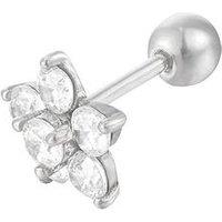 Seol + Gold Sterling Silver Cz Flower Barbell Stud Earring