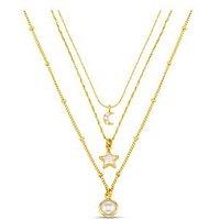 Orelia Celestial Charm & Pearl 3-Row Necklace - Gold