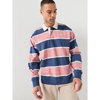 Timberland Long Sleeve Rugby Polo Shirt - Navy/Rose Pink