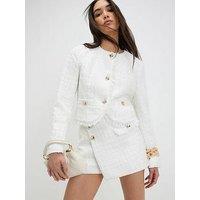 River Island Boucle Long Sleeve Trophy Jacket - Cream