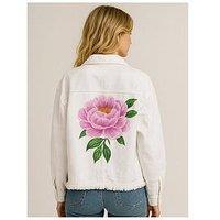 Sorena Painted Rose Cropped Denim Jacket - White