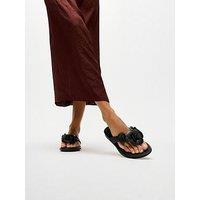 Fitflop Gracie Flower Leather Flip Flops - Black