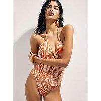 River Island Palm Print Swimsuit - Orange