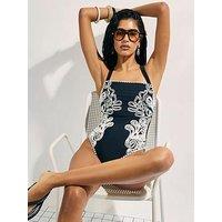 River Island Cornelli Print Swimsuit - Black