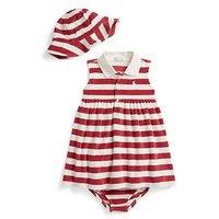 Polo Ralph Lauren Baby Girls Stripe Dress & Hat Set - Red