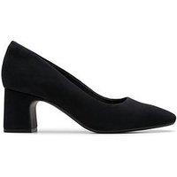 Clarks Fernie Block Heel Suede Court - Black