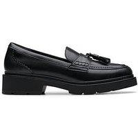 Clarks Lauryl Tassel Wide Fit Shoes - Black Leather