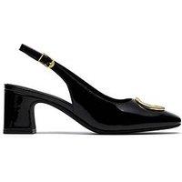 Clarks Fernie Block Heel Sling Back Leather Court - Black