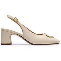 Clarks Fernie Block Heel Sling Back Leather Court - Cream