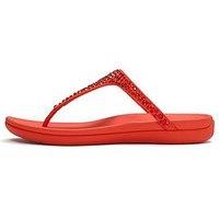 Fitflop Solay Mixed Crystal Toe-Post Sandals - Cherry Tomato