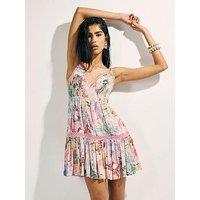 River Island Floral Shirred Mini Beach Dress - Pink