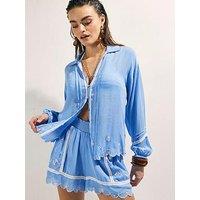 River Island Lurex Lace Shirt - Blue
