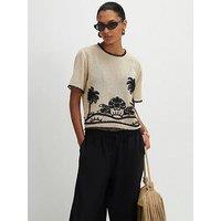 River Island Palm Stitch Boxy Knit Tee - Cream