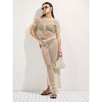 River Island Crochet Gem Embellished Midi Beach Skirt - Cream