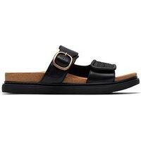 Clarks Arwell Step Wide Fit Sandals - Black Leather