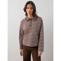The Very Collection Stripe Collar Slouchy Rugby Top - Brown