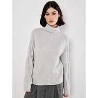 Apricot Cable Knit Roll Neck Jumper - Grey