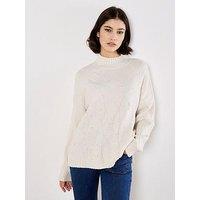 Apricot Sparkle Cable Front Mock Neck Jumper - Cream