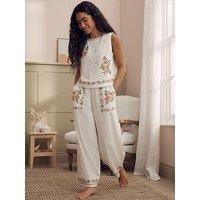 Laura Ashley Crochet Jersey Pj Set - Cream