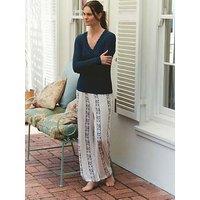 Laura Ashley Semington Damask Ribbed Jersey Pyjamas With Lace - Blue