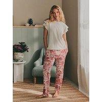 Laura Ashley Peony Ruffle Short Sleeve Jersey Pyjamas - Pink