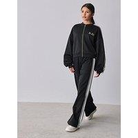 Ted Baker Girls Contrast Zip Track Jacket & Wide Leg Joggers Set - Black