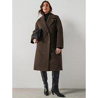 Mango Wool-Blend Micro-Houndstooth Coat - Brown
