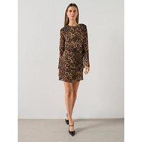 Mango Leopard Print Dress With Ruched Waist - Brown