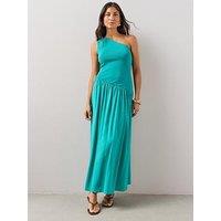 The Very Collection One Shoulder Woven Mix Midi Dress - Blue