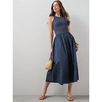The Very Collection Sleeveless Woven Mix Midi Dress - Blue