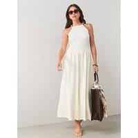 The Very Collection Beaded Strap Cami Textured Midi Dress - Cream